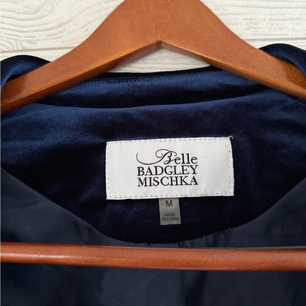 Belle Badgley Mischka Blue velour moto jacket-Women’s M - Picture 3 of 3